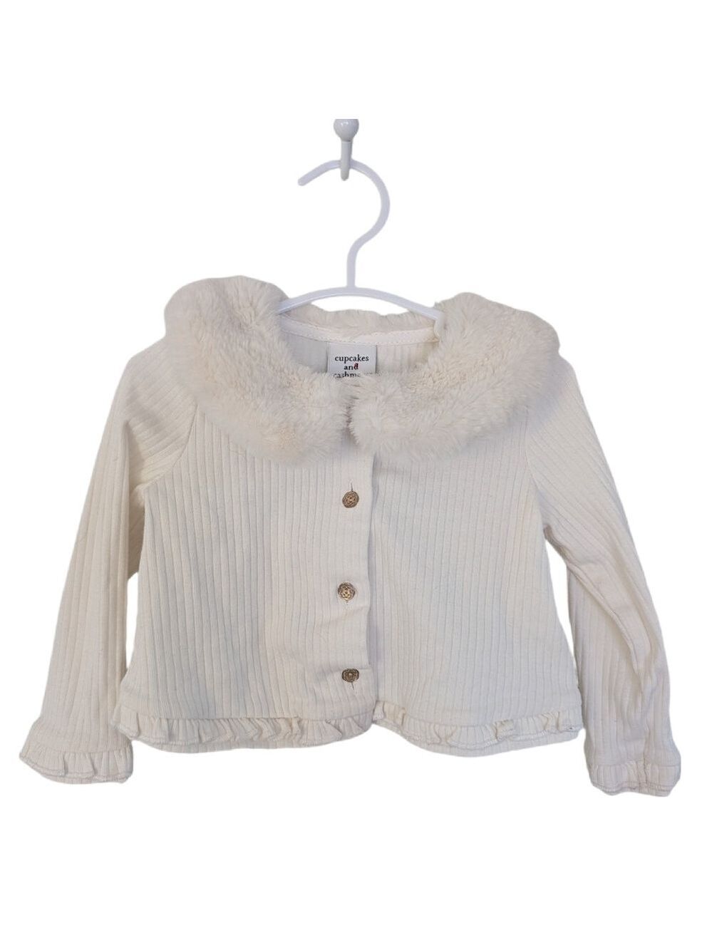 🩵 4/$20 Cupcakes And Cashmere Button-Up Sweater with Fur Collar